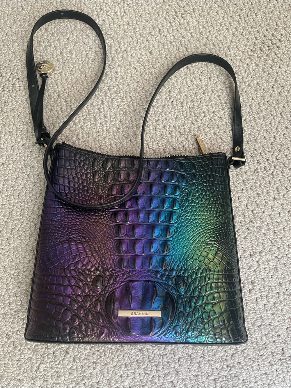 Brahmin Iridescent Croc-Embossed Crossbody in Purple, Blue, Green - Picture 1 of 5